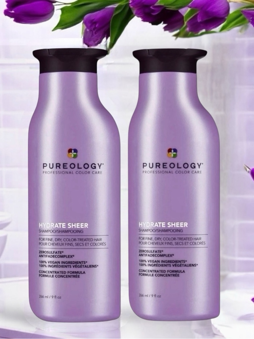2 PUREOLOGY SHEER Hydrate Shampoos Lightweight Hydration 9 fl oz each